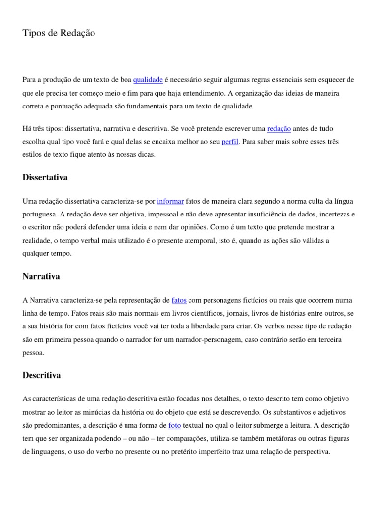 Tipos de Redação | PDF | Narração | Tempo gramatical