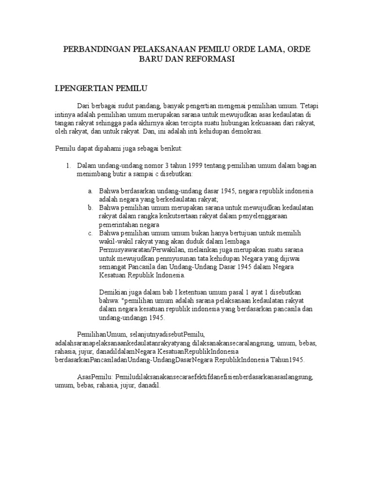 Perbandingan Pelaksanaan Pemilu Orde Lama