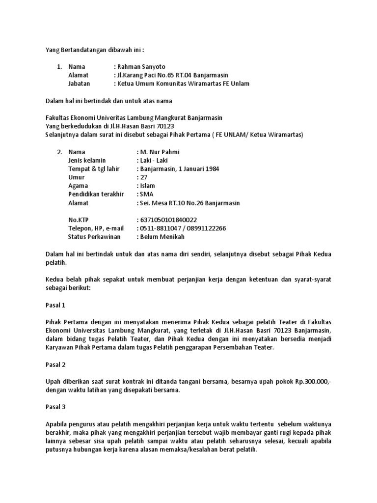 Contoh Surat Kontrak Sekuriti