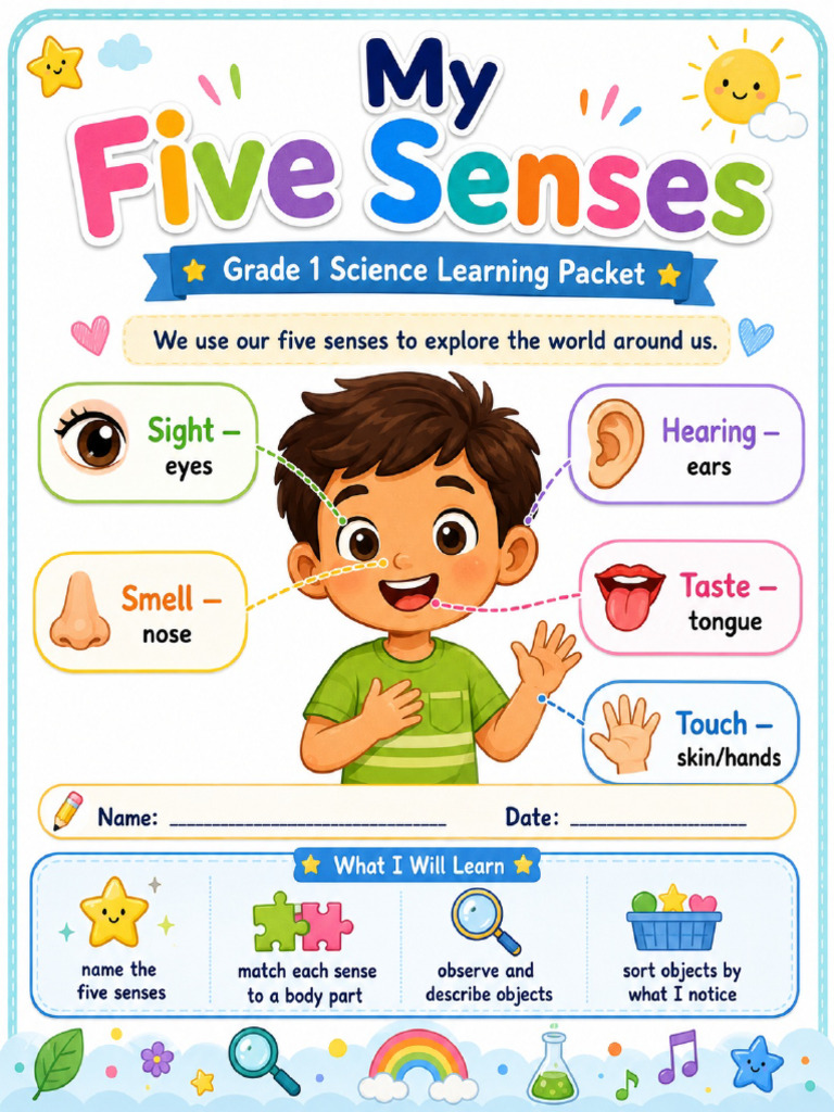 My Five Senses Grade 1 Science Learning Packet | PDF
