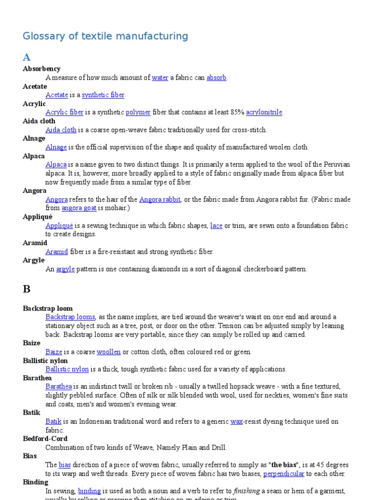 Glossary of Textile Manufacturing Textiles Weaving