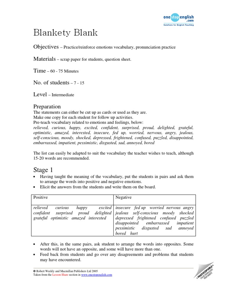 Blankety Blank Notes PDF Emotions Teaching And Learning