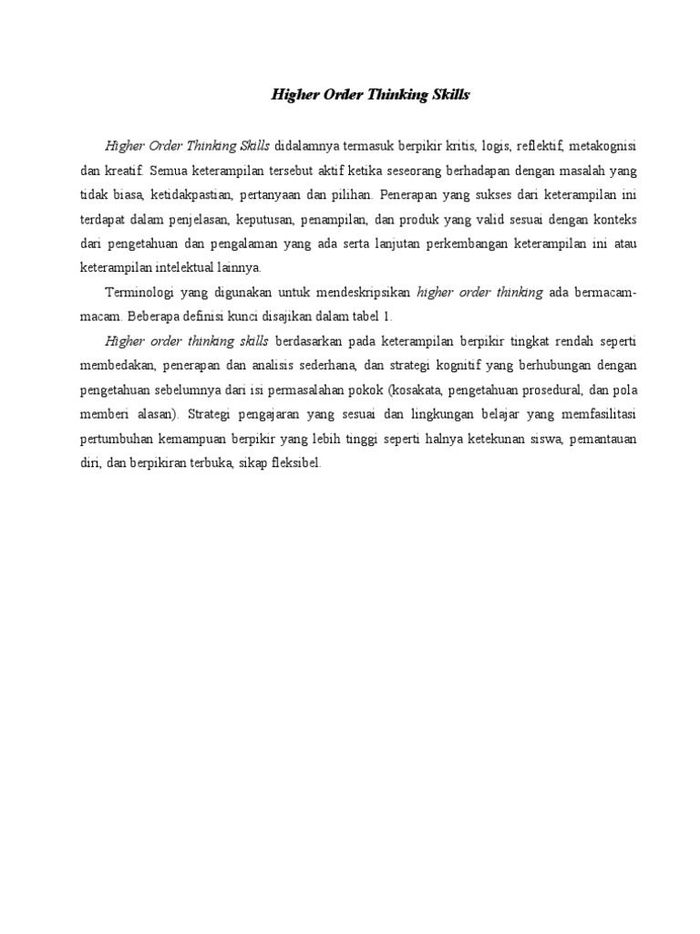 Higher Order Thinking Skills | PDF | Pengembangan Diri | Sains & Matematika