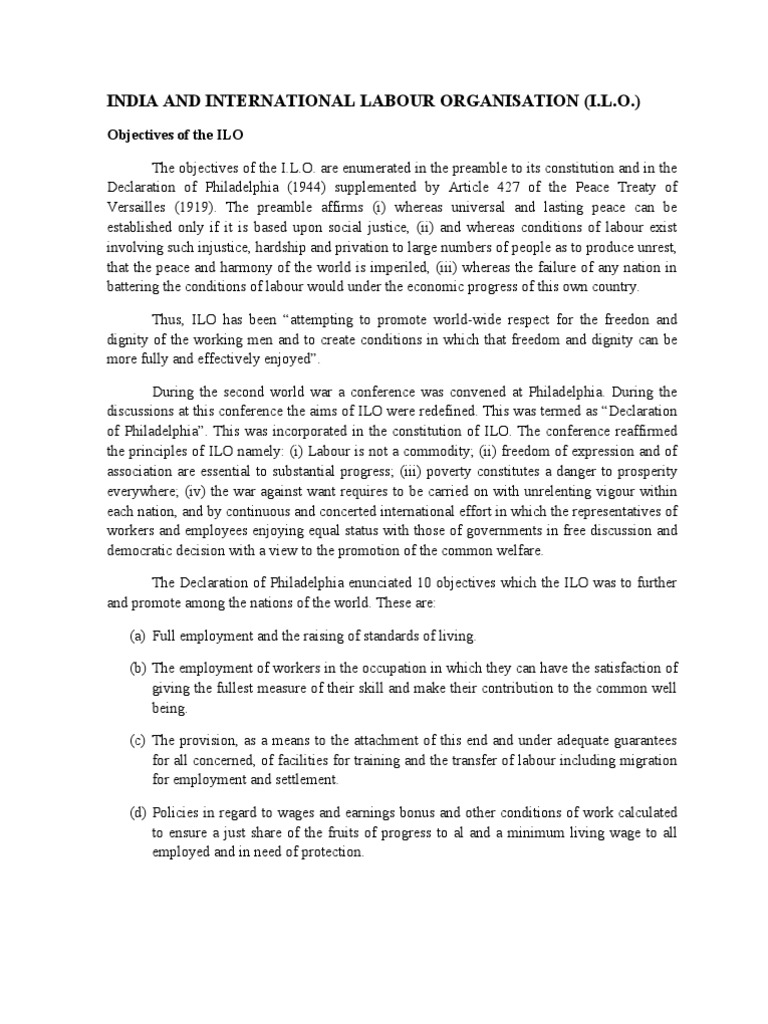 ILO's Role and Objectives in India | PDF | International Labour ...