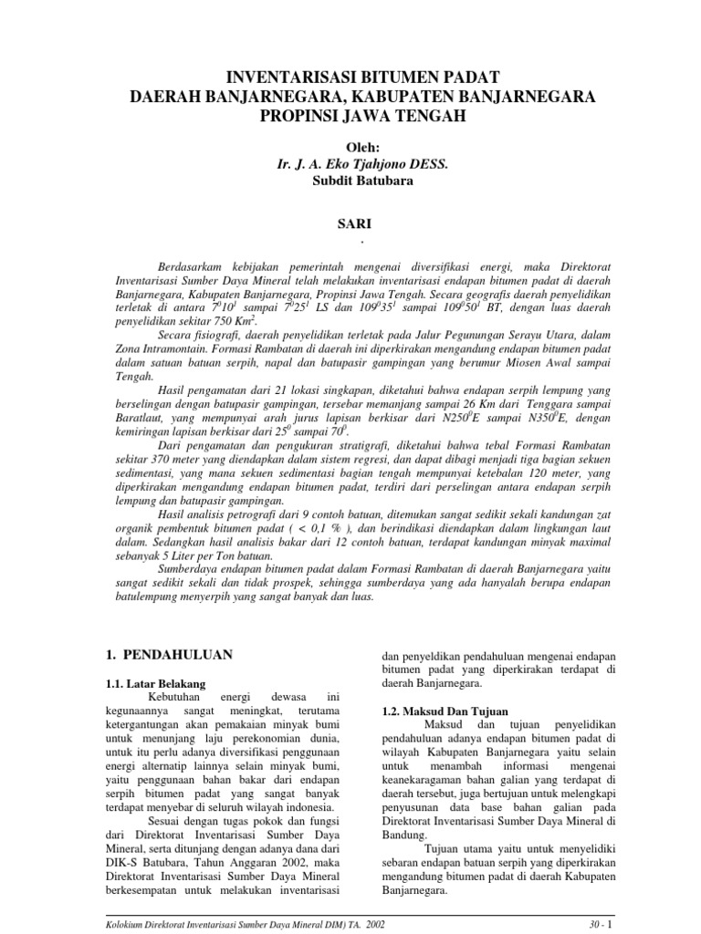 Inventarisasi Bitumen Padat Banjarnegara | PDF | Ilmu Sosial | Perjalanan