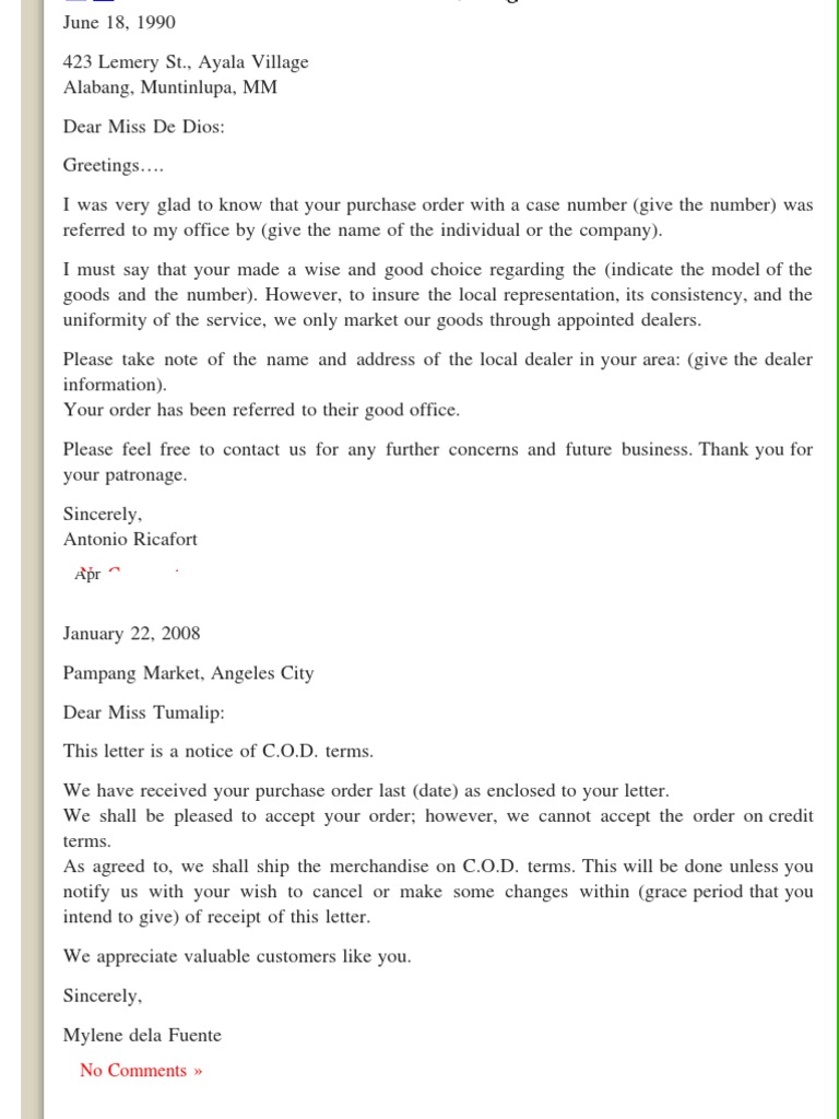 Sample Business Order Letter Template | PDF | Receipt | Business