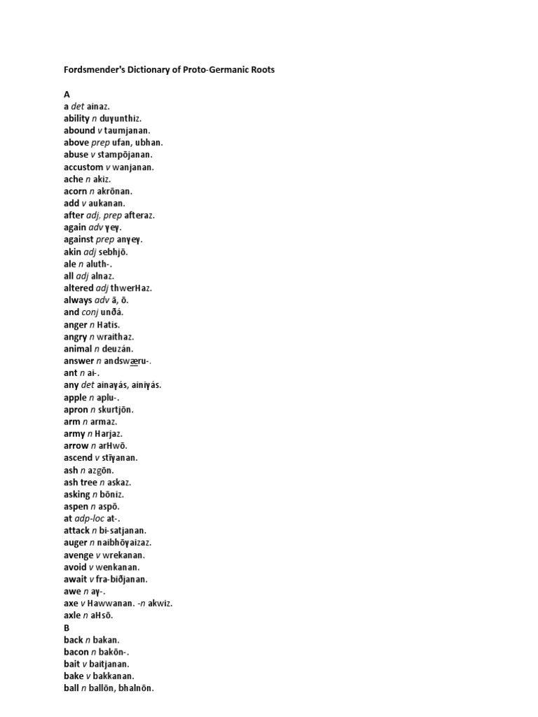 Proto-Germanic Roots Dictionary | PDF | Foreign Language Studies