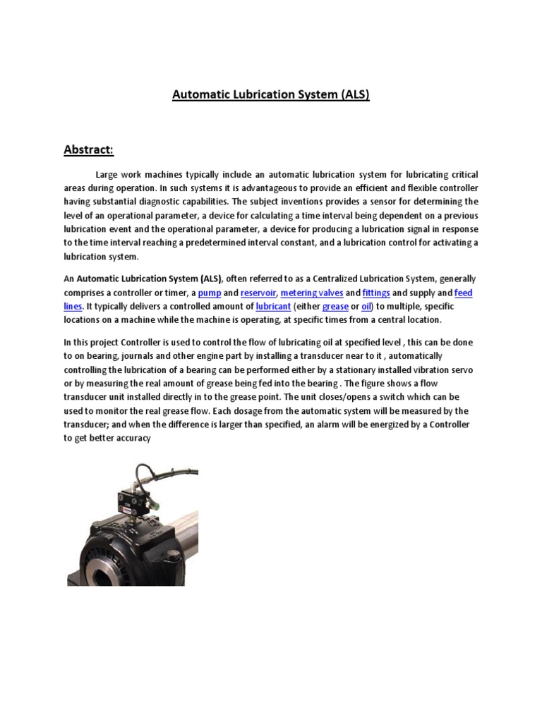 Automatic Lubrication System Pdf Machines Engineering