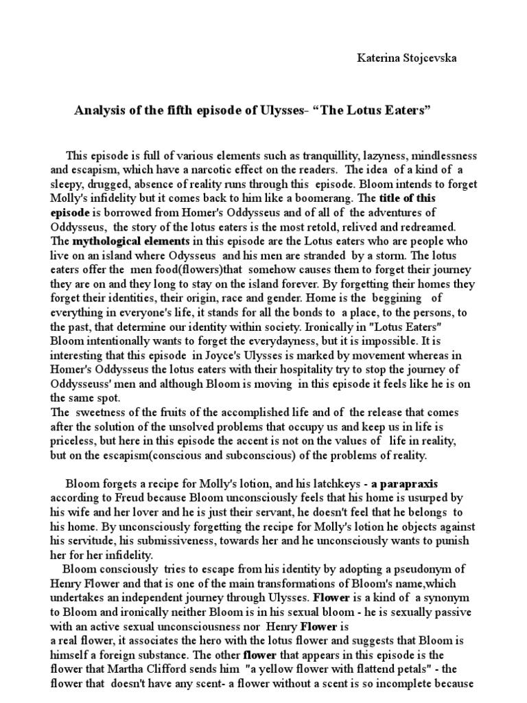Lotus Eaters Analyses | Odysseus | Flowers
