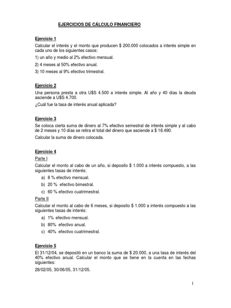 Ejercicios Prácticos de Cálculo Financiero | PDF | Finanzas y dinero ...