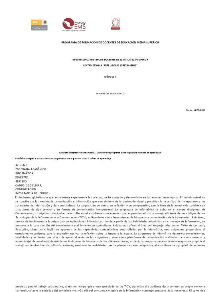 Actividad Integradora 2 Modulo2 Pdf Aprendizaje Archivo De