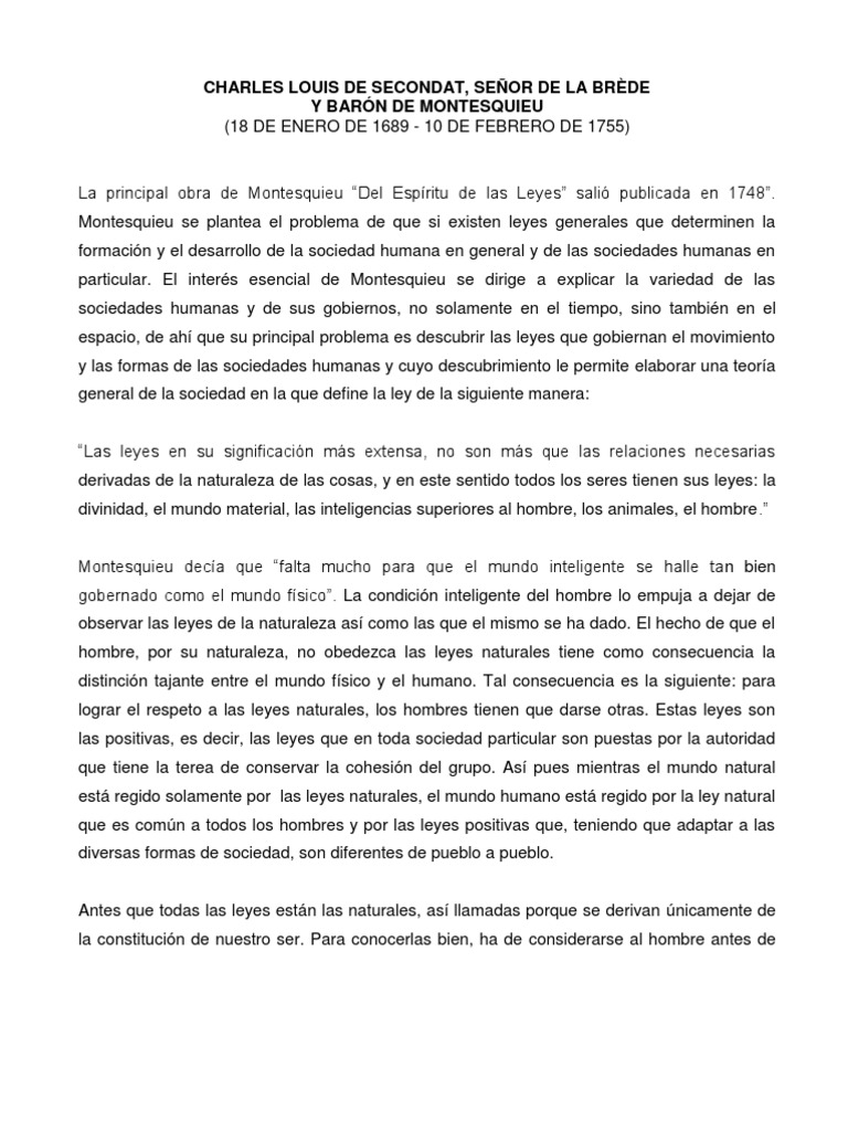 Análisis de la teoría política de Montesquieu y su concepción de las leyes y las formas de