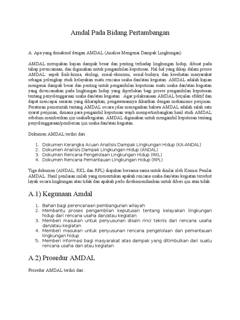 Dokumen Serupa Dengan Amdal Pada Bidang Pertambangan