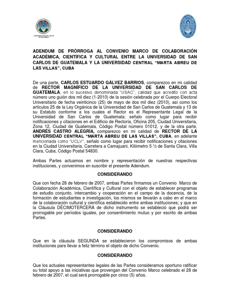 Adendum de Prorroga Al Convenio Marco de La Colaboracion Academica ...