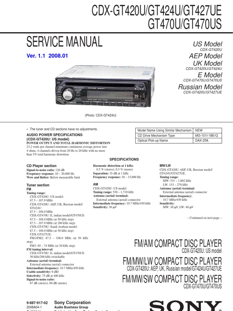 Sony Cdx-gt420u,Gt424u,Gt427ue,Gt470u,Gt470us [ET] | Hertz | Electrical ...