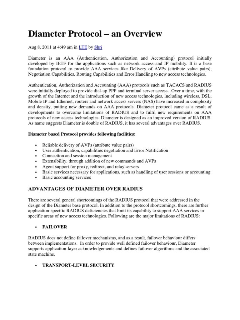 Diameter Protocol PDF Radius Protocols