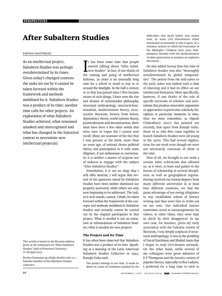 Les Subaltern Studies Pdf , Les Subaltern Studies ou la critique ...