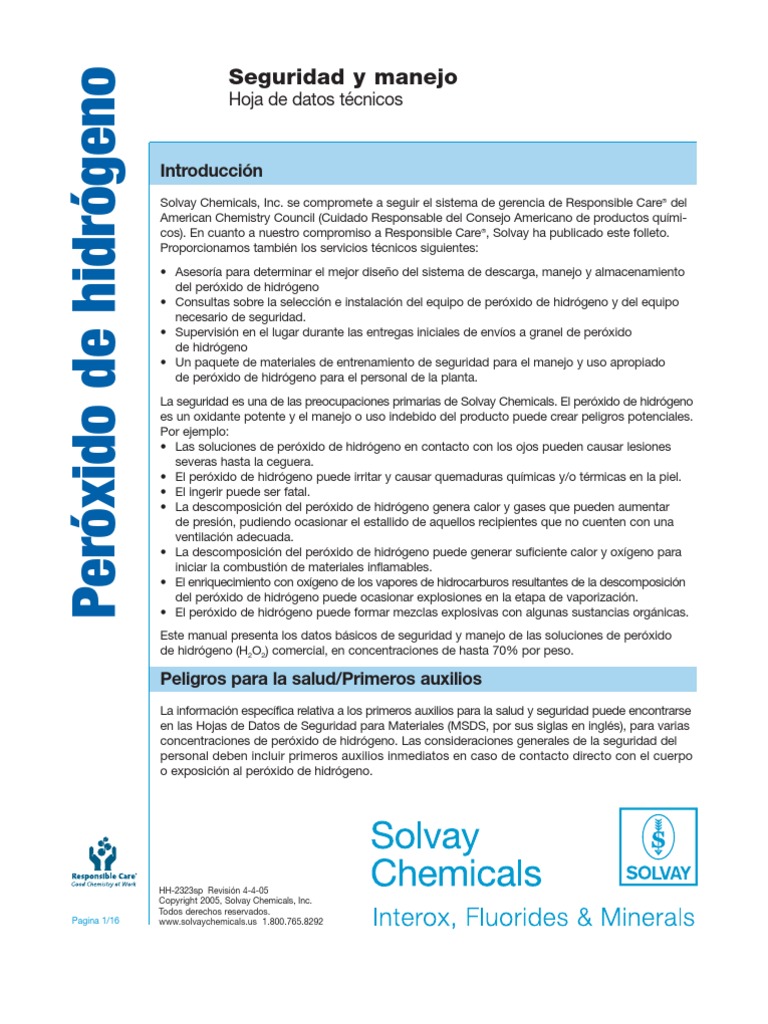 Hoja de Seguridad H2O2 | PDF | Hidrógeno | Peróxido de hidrógeno