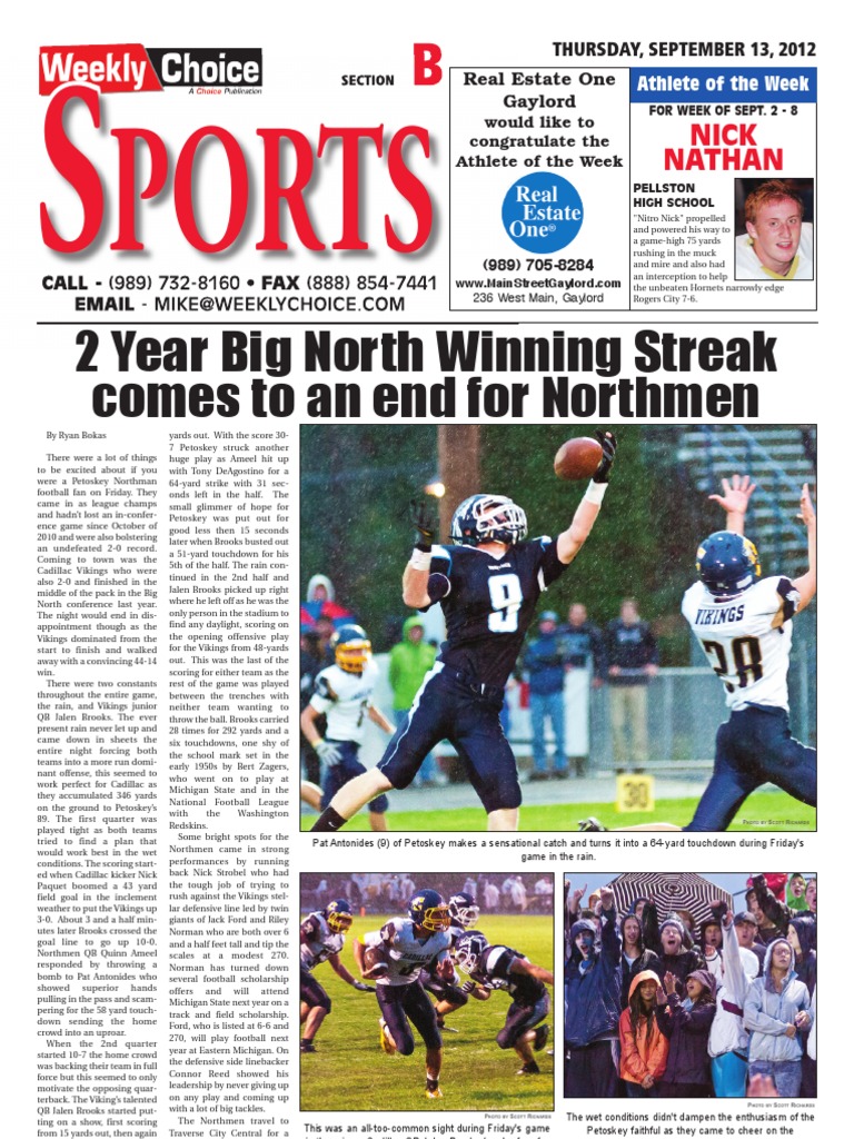 Weekly Choice - Section B - September 13, 2012 | PDF | Football Codes ...