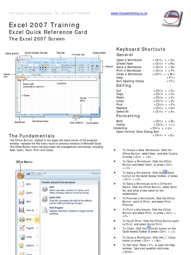 Excel 2007 Quick Reference | PDF | Microsoft Excel | Button (Computing)