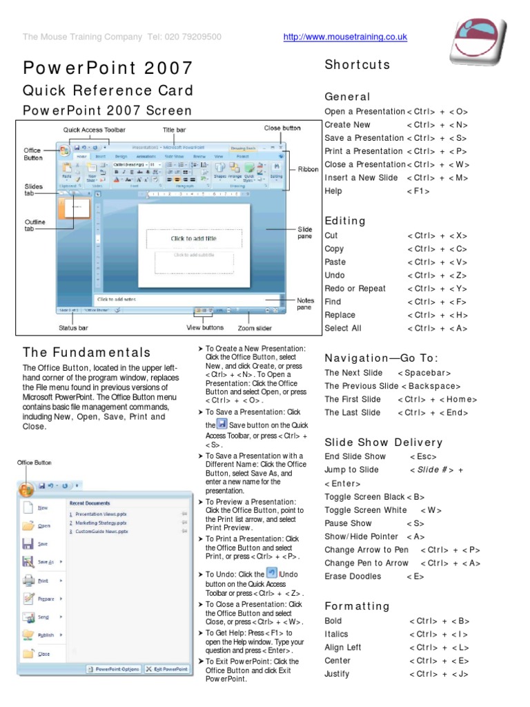 PowerPoint 2007 Quick Reference Guide | PDF | Microsoft Power Point ...