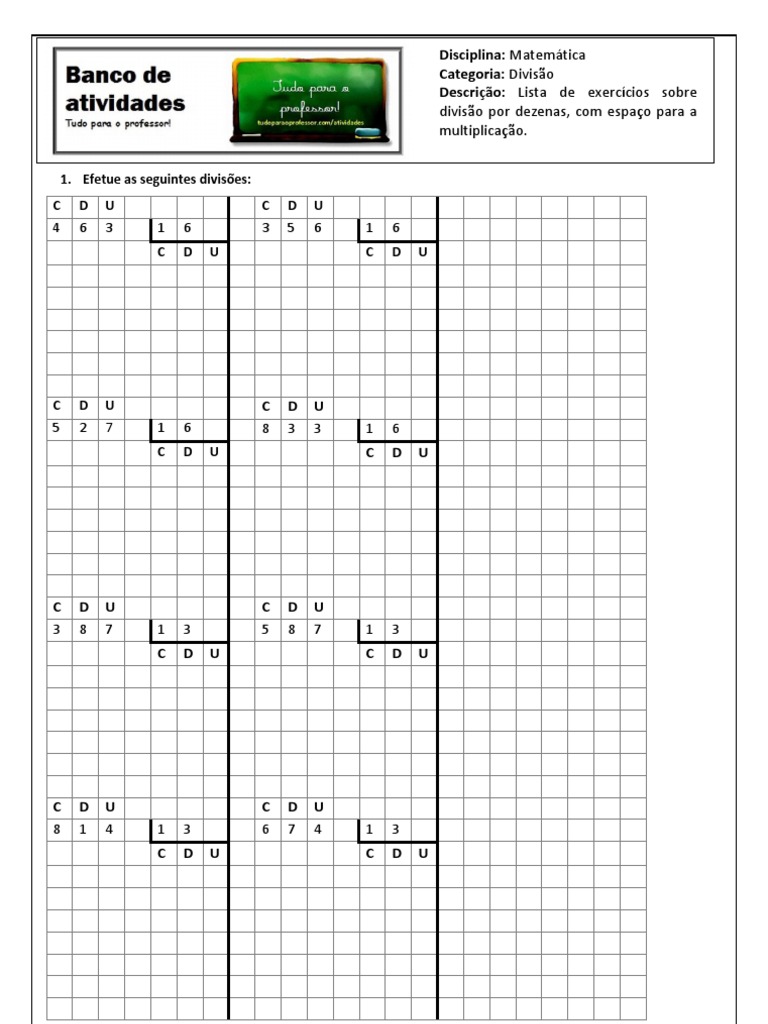 Atividades de divisão até dezenas - Ponto do Conhecimento