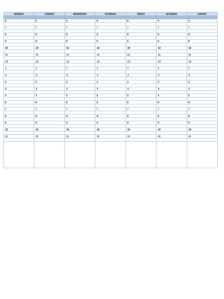 Weekly Number Schedule Template | PDF