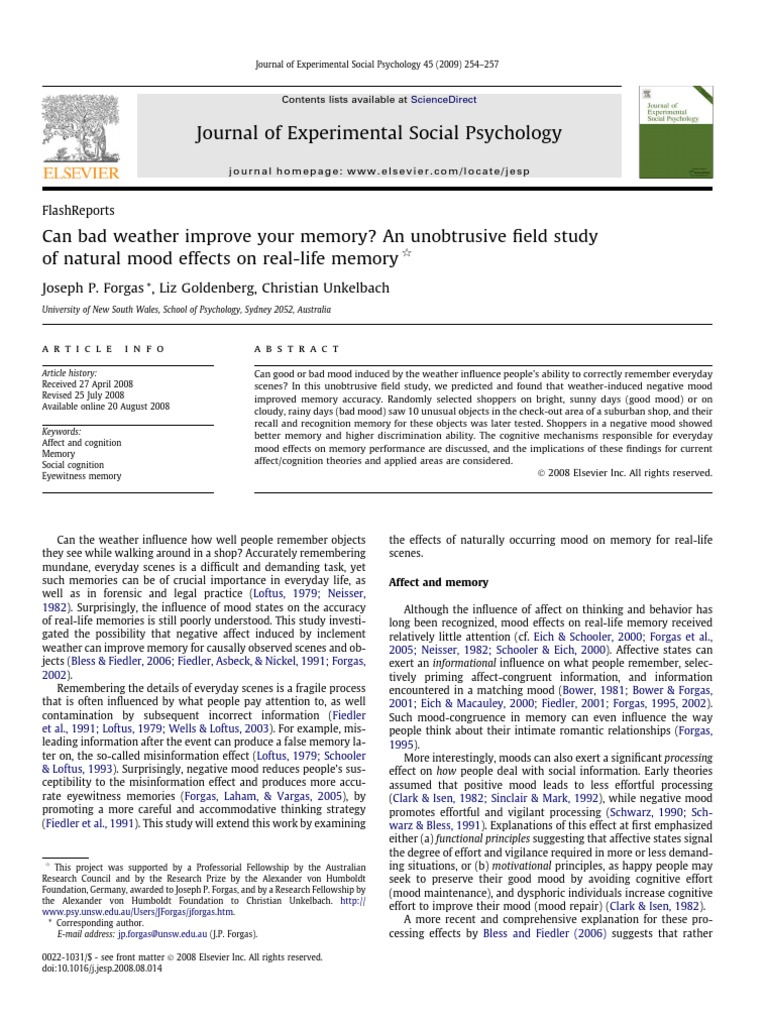 Journal of Experimental Social Psychology PDF Mood (Psychology