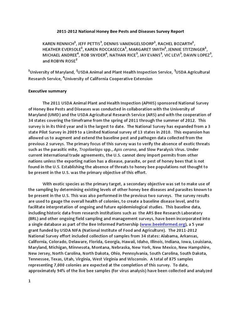 2011-2012 Honey Bee Pest Survey Report | PDF | Honey Bee | Apoidea