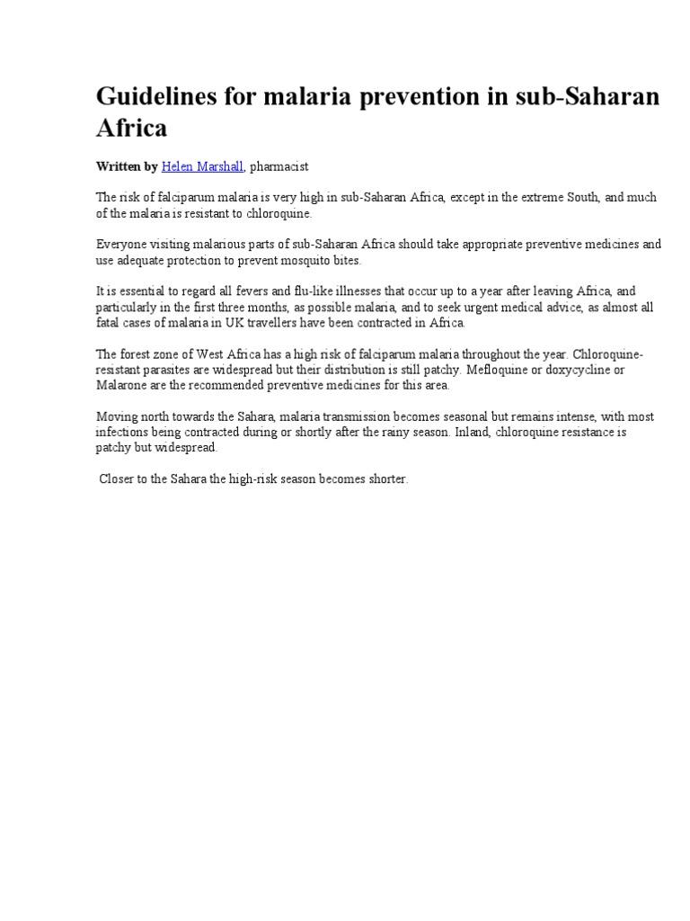 Malaria Prevention for Africa Travelers | PDF | Sub Saharan Africa ...