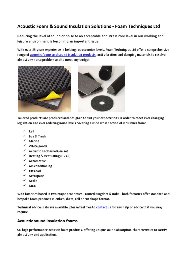 Acoustic Foam and Sound Insulation Solutions - Foam Techniques LTD | PDF