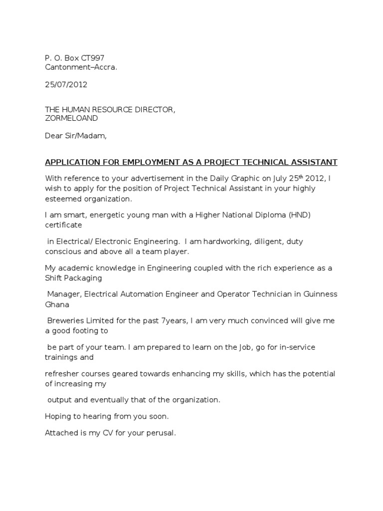 Job Application for Tech Assistant | PDF