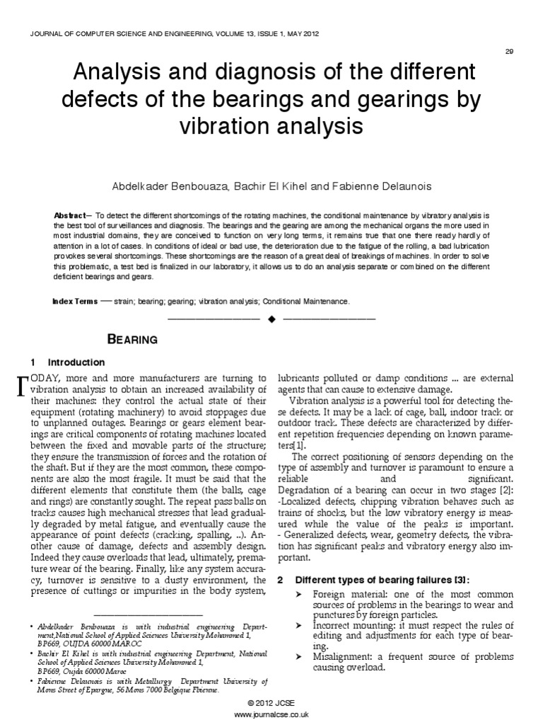 Analysis and Diagnosis of The Different Defects of The Bearings and ...
