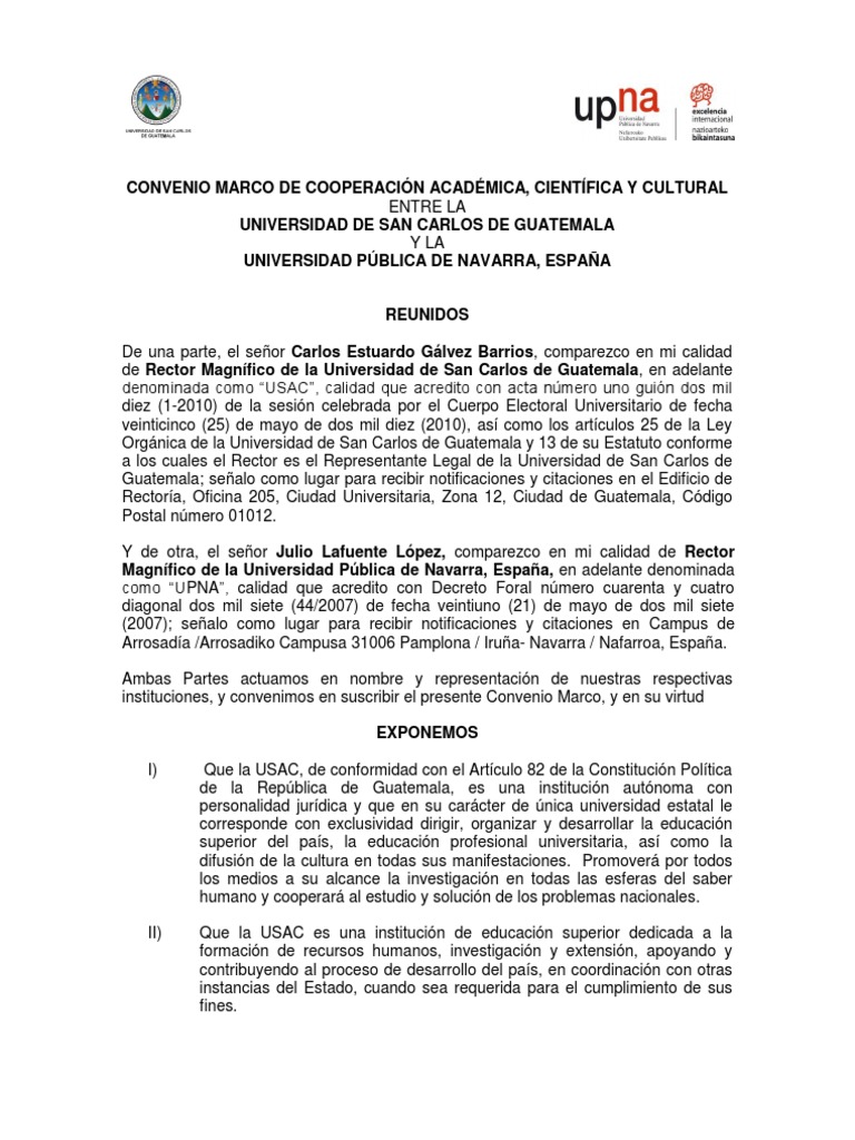 Convenio Marco de Cooperacion Academica, Cientifica y Cultural Entre La ...