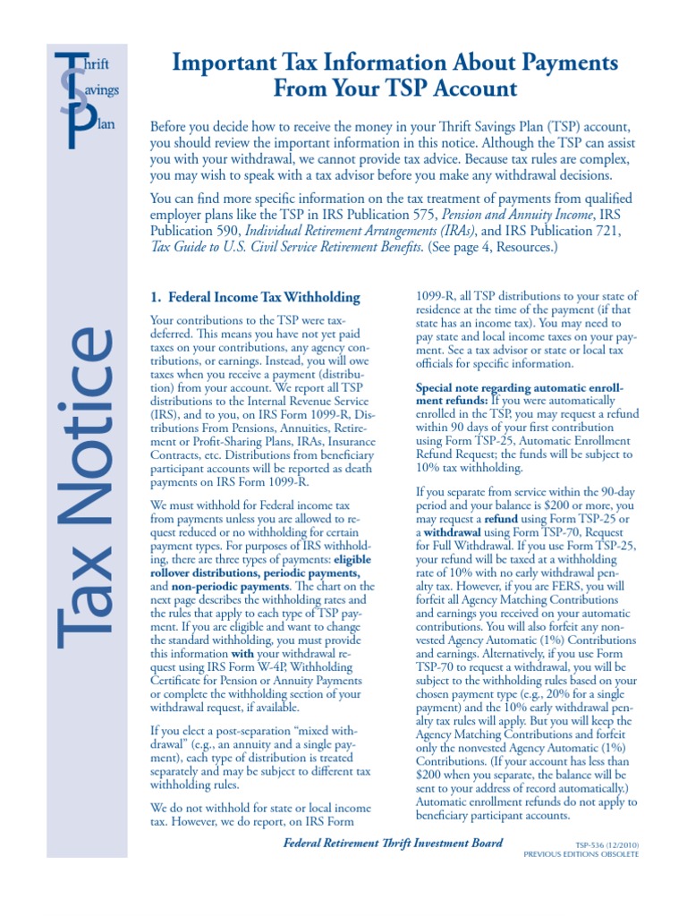 Tax Info About Payments From Your TSP Account Individual Retirement