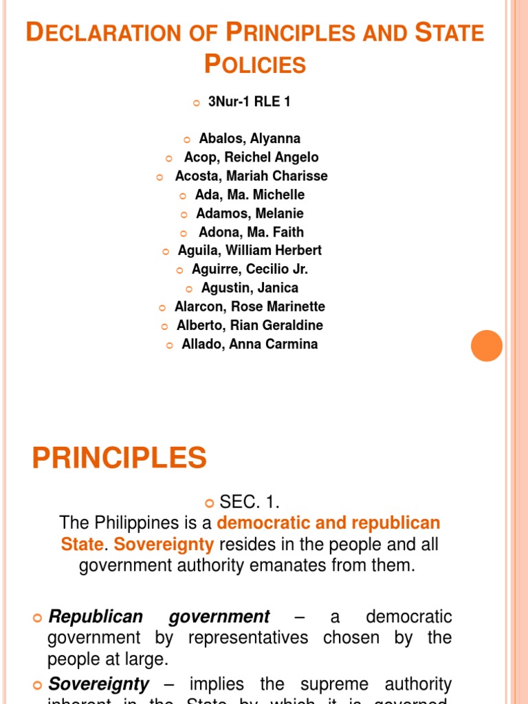 A Declaration of Principles and State Policies Establishing the ...