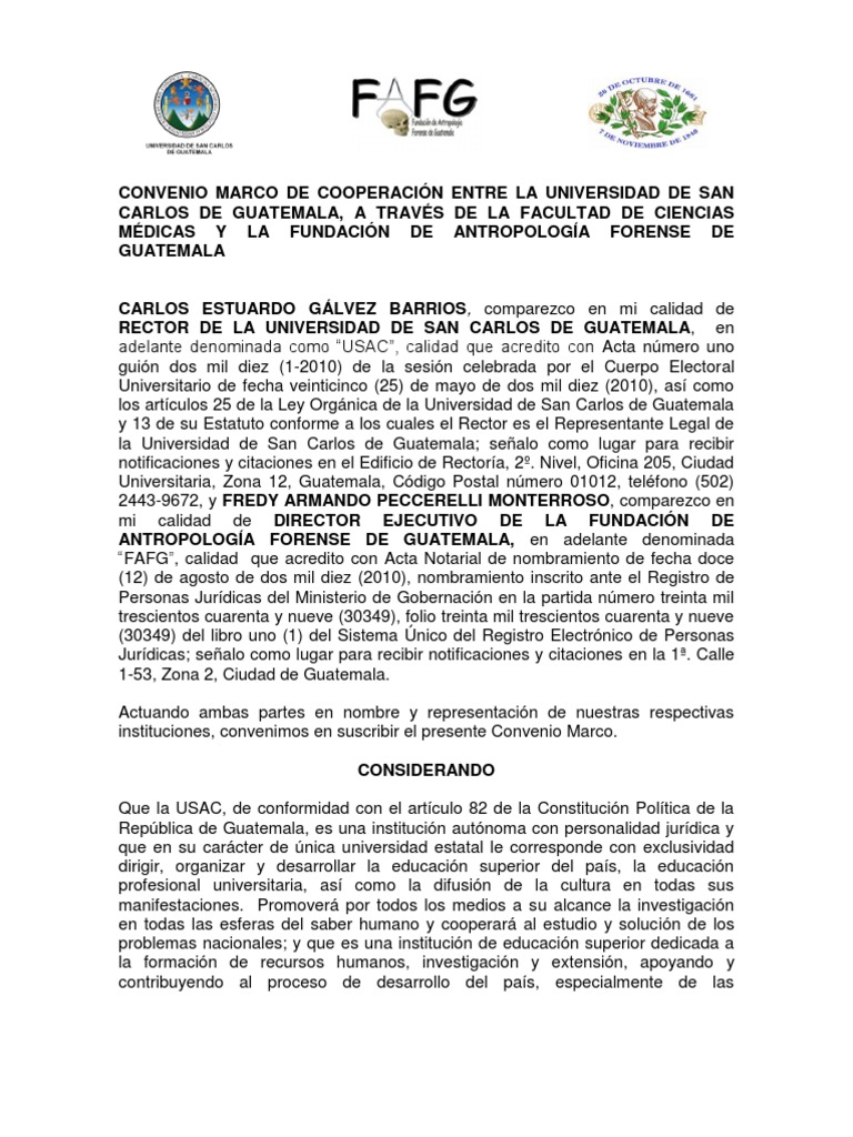 Convenio USAC y FAFG: Cooperación Académica | PDF | Educación más alta ...