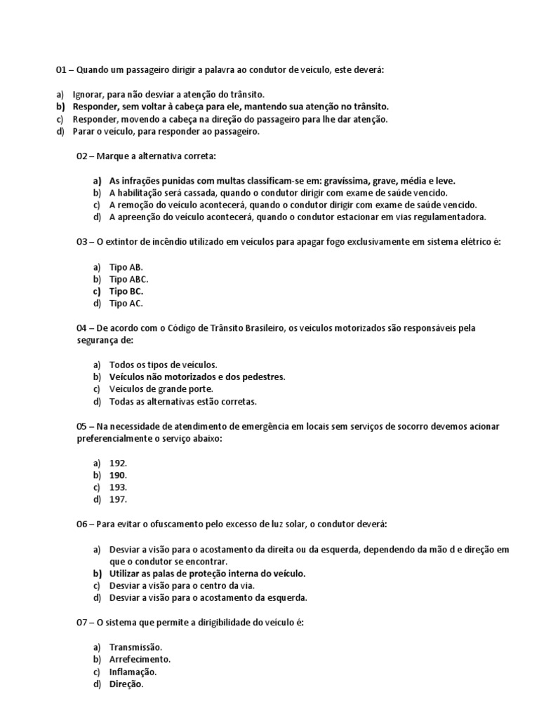 Perguntas e Respostas da Prova do Detran | PDF | Tráfego | Carbono