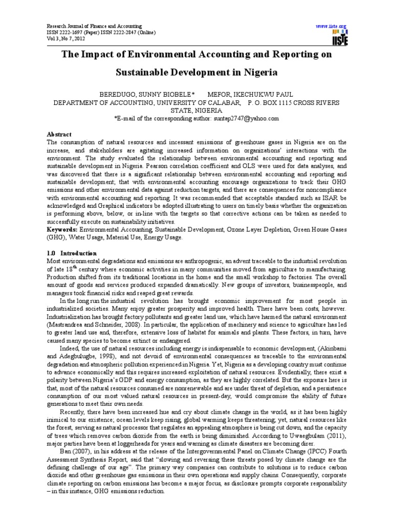 The Impact of Environmental Accounting and Reporting On Sustainable ...