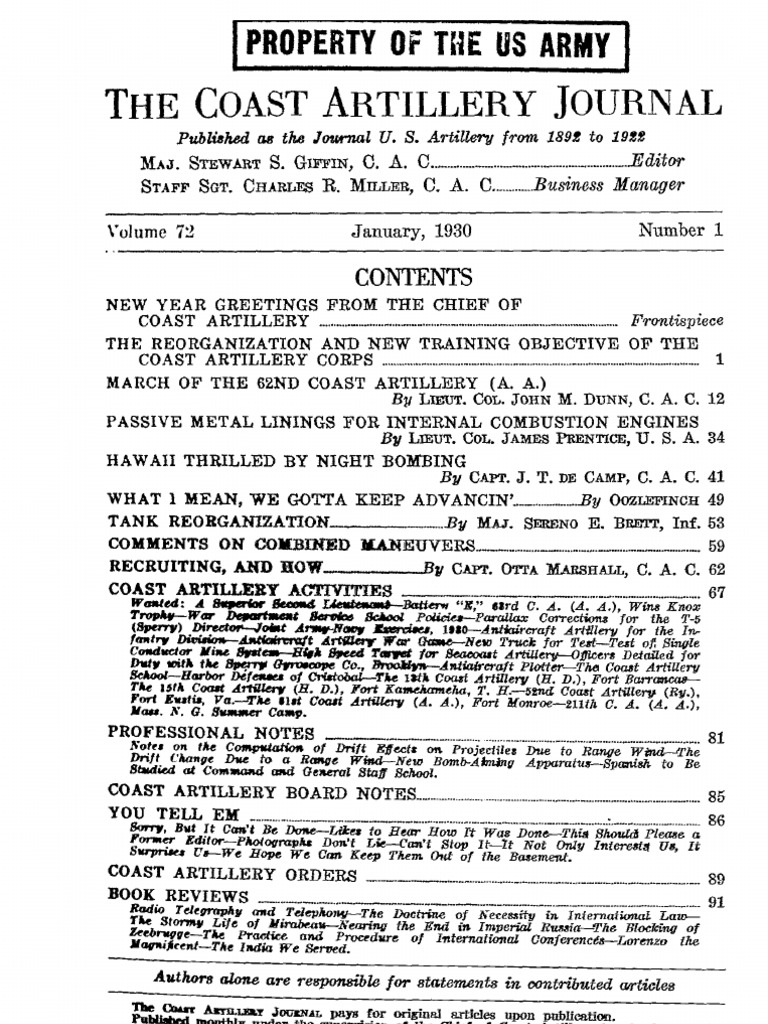 Coast Artillery Journal - Jan 1930 | PDF | United States Army Coast