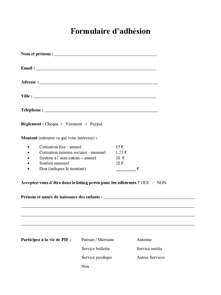 Modele Bulletin D Adhésion Association Word Gratuit Don Mot triomphant fiche adhesion association exemple déchet héroïne  prévenant