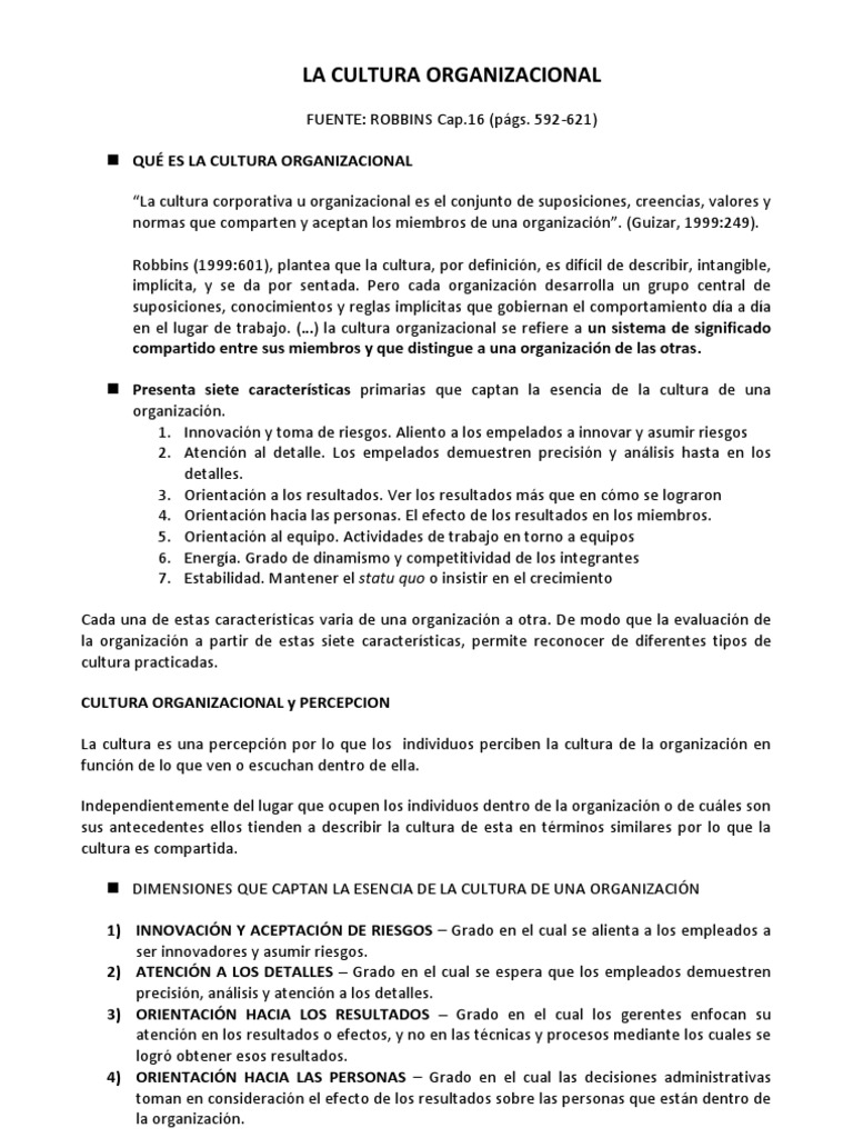 Características de la Cultura Organizacional | PDF | Cultura ...