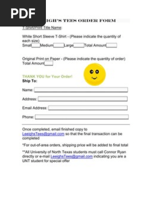 T-Shirt Order Form
