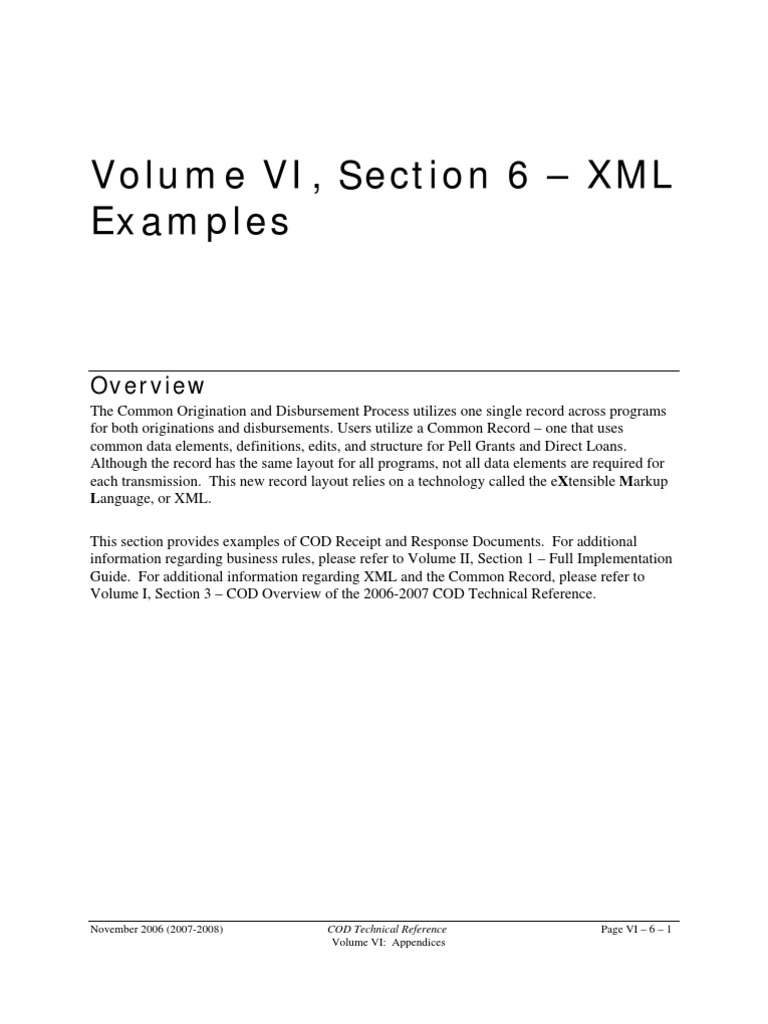 COD Technical Reference: XML Examples | PDF | Xml | Markup Language