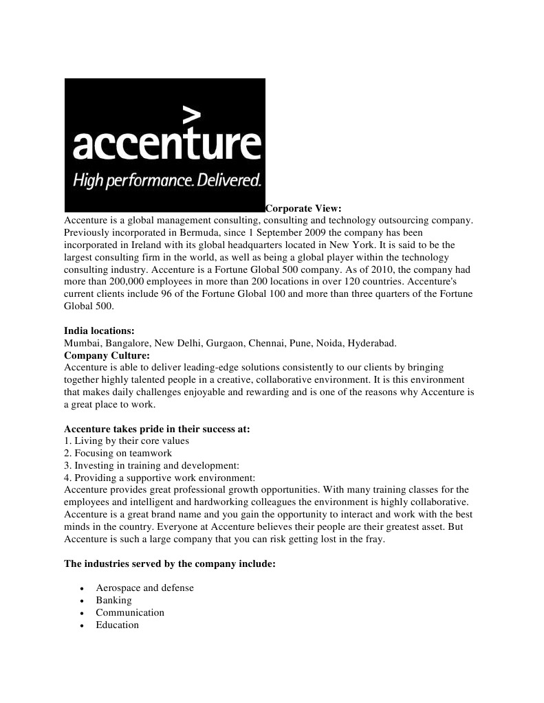 Accenture Company Profile Globalization Companies