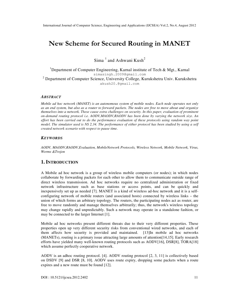 Secured Routing in MANET: RAODV Protocol | PDF | Wireless Ad Hoc ...