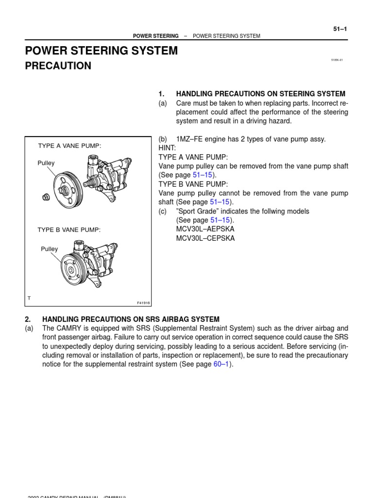 Power Steering System: Precaution | PDF | Pump | Steering