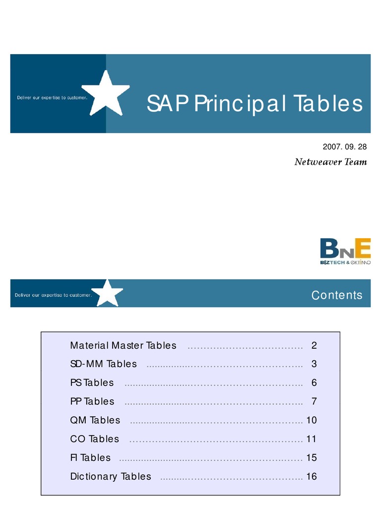SAP Principal Tables Overview | PDF | Computers