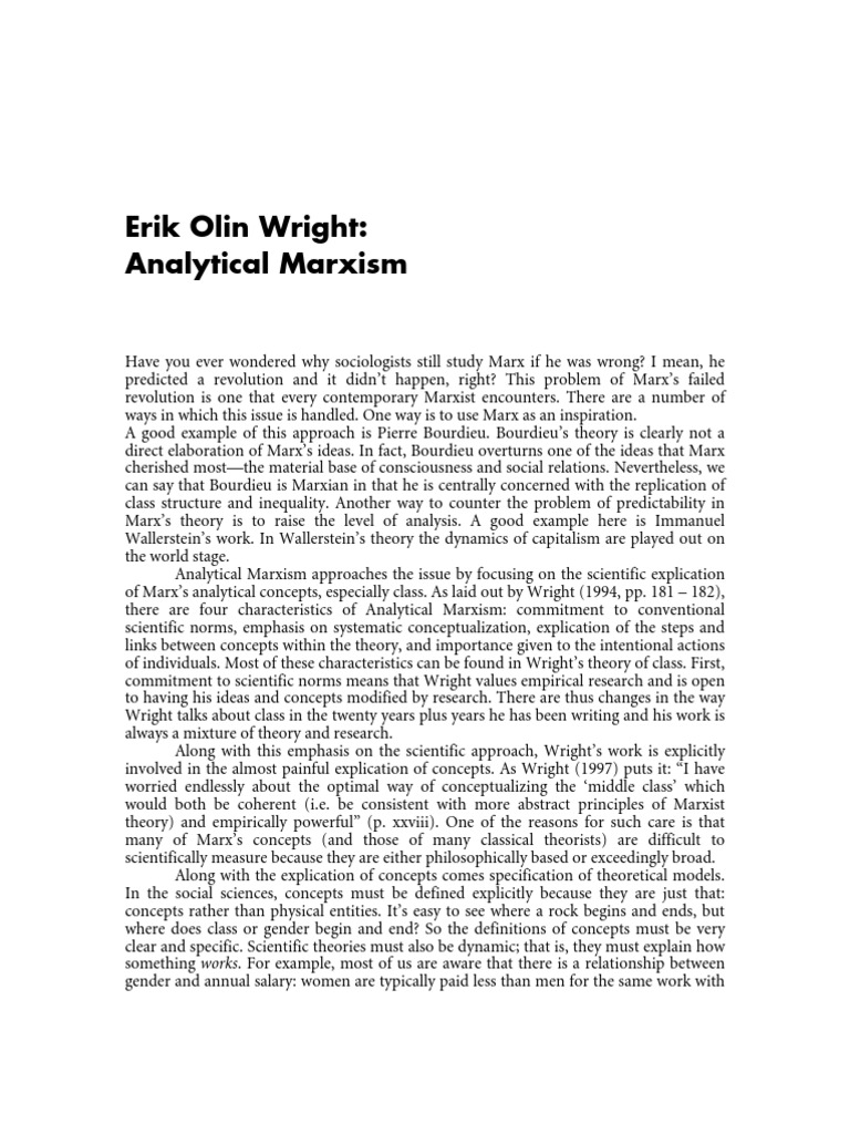 Erik Olin Wright Analytical Marxism PDF Exploitation Of Labour