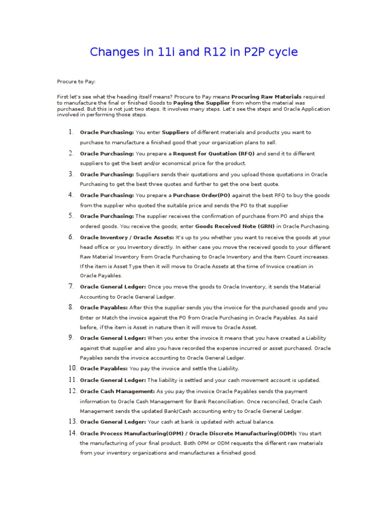 P2P Cycle Changes in Oracle 11i/R12 | PDF